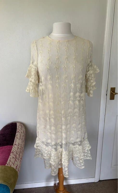 AllSaints All Saints cream lace ruffle boho country dress - size M 10-12