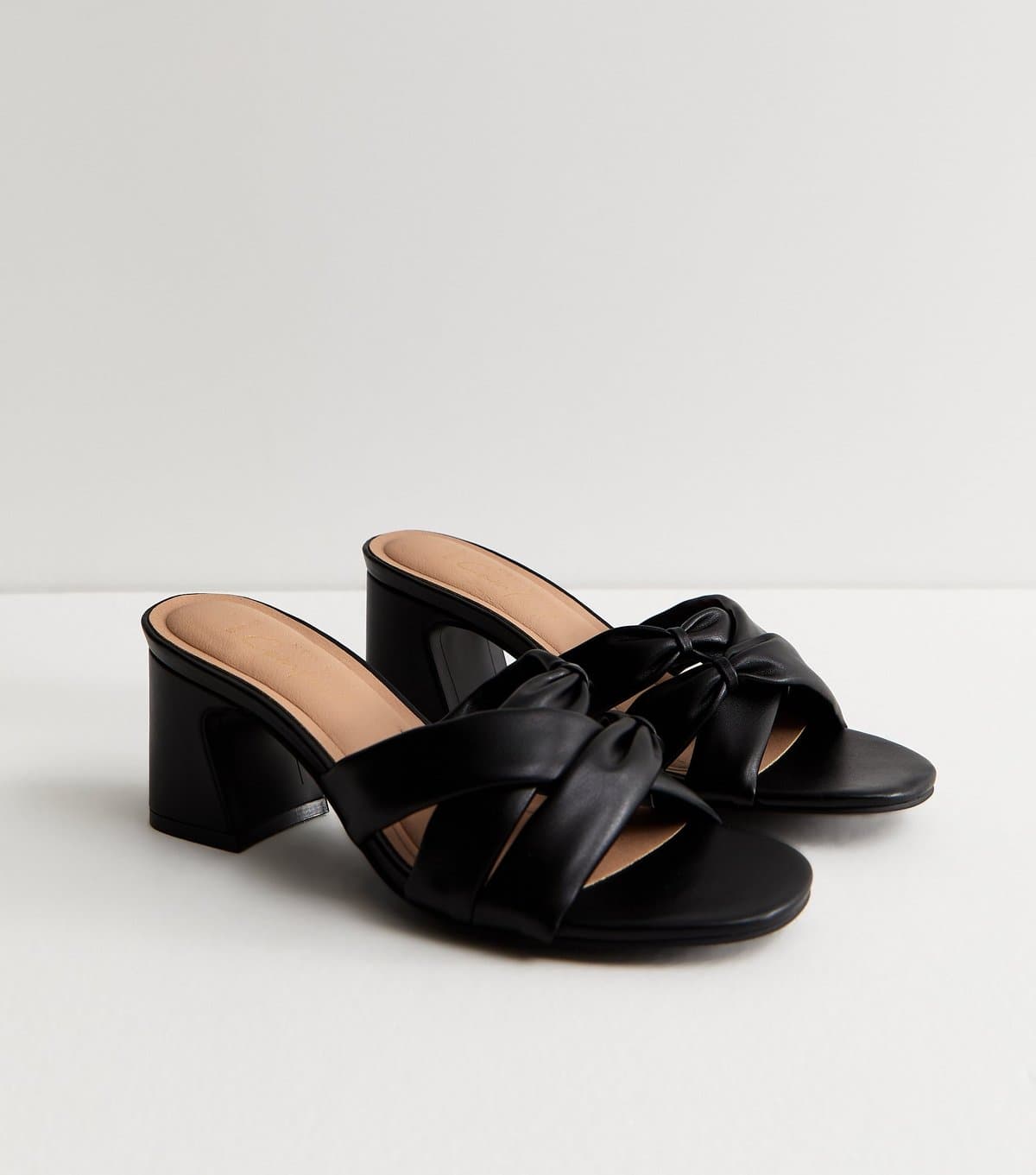 New Look Women's Wide Fit Black Faux Leather Knotted Strap Mule Sandals Vegan New Look