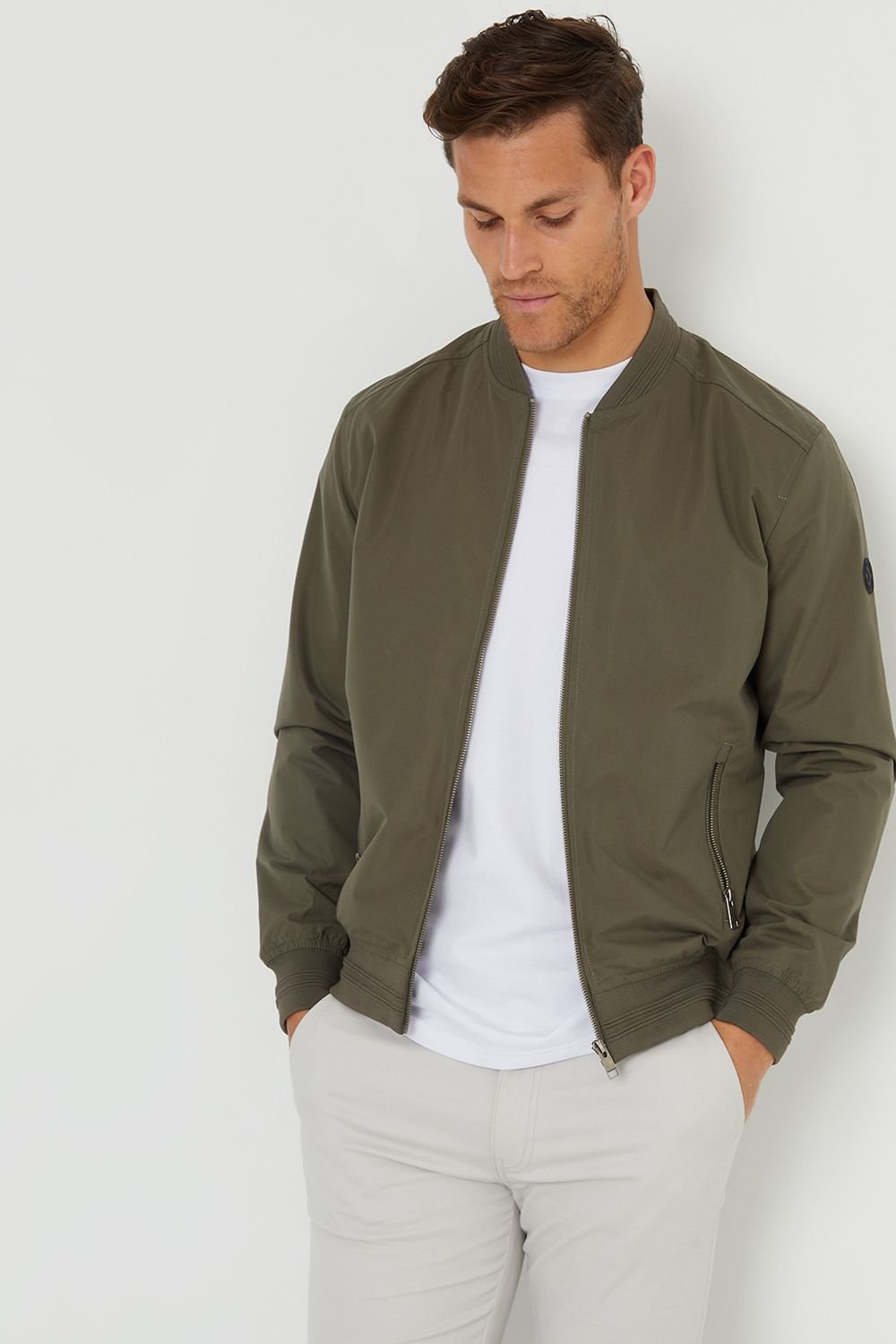 Threadbare Threadbare Men's 'Predict' Showerproof Classic Bomber Jacket in Khaki - 1