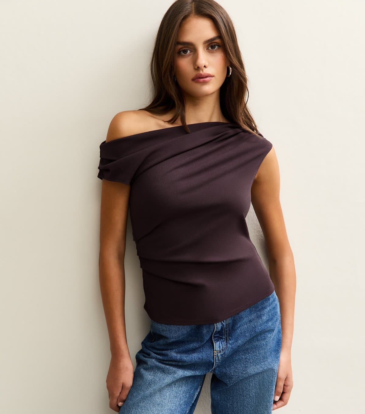 New Look Women's Dark Purple Gathered Off The Shoulder Top New Look