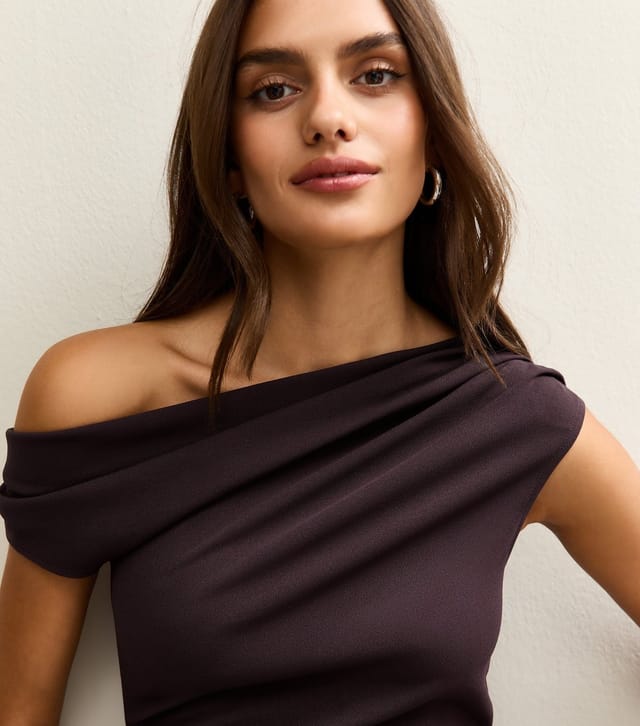 New Look Women's Dark Purple Gathered Off The Shoulder Top New Look - 2