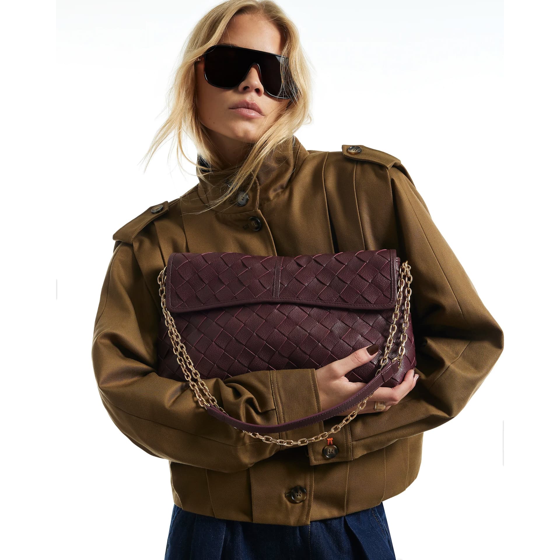 River Island River Island Womens Burgundy Leather Chain Suede Shoulder Bag