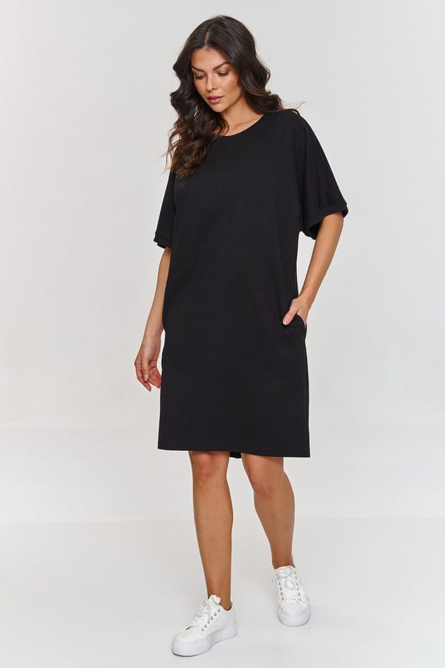 Love Lace Love Lace Women's Everyday Short Sleeve Seam Pocket Dress in Black - 2