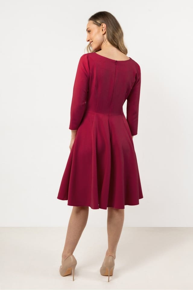 Love Lace Love Lace Women's Elegance Flared Daydress with Boat Neck Pleats in Red - 3
