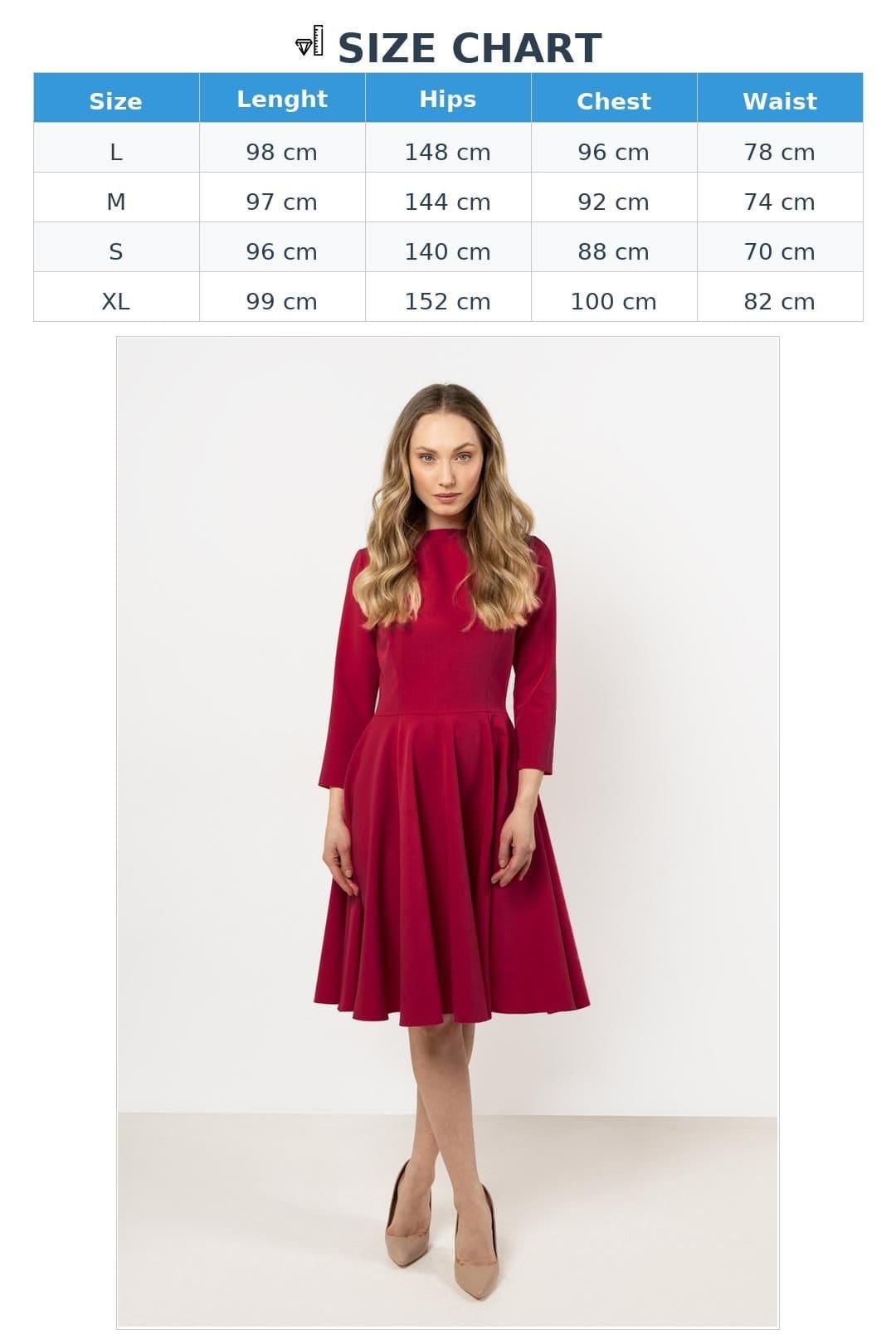 Love Lace Love Lace Women's Elegance Flared Daydress with Boat Neck Pleats in Red - 4