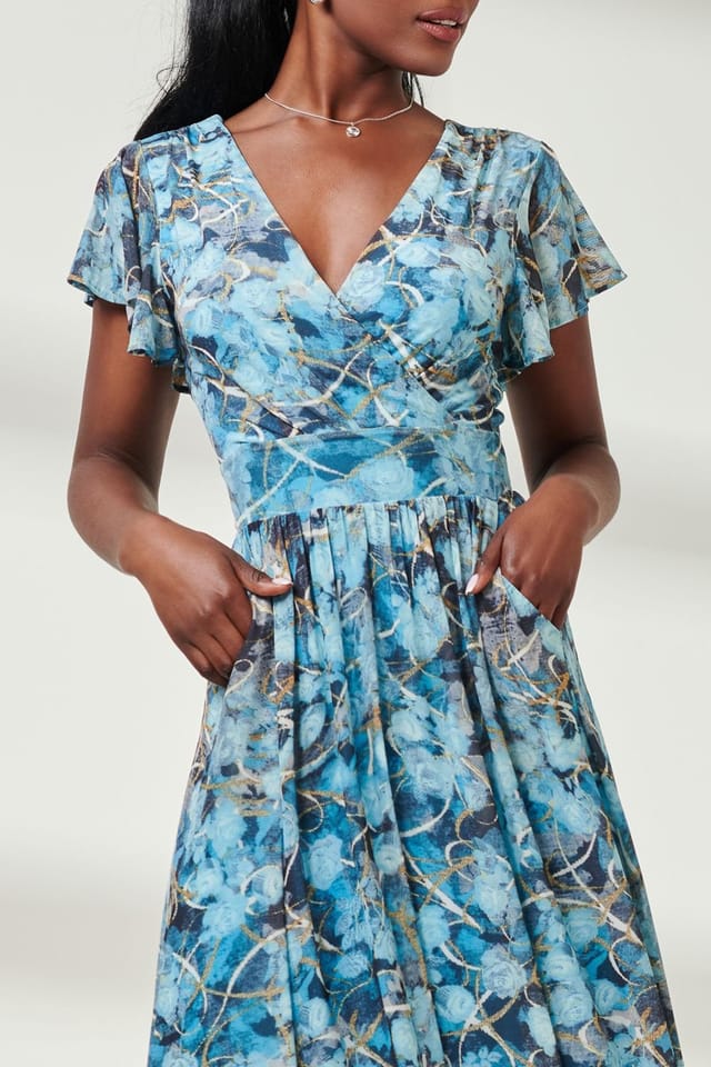 Jolie Moi Jolie Moi Women's Wrap Dip Hem Mesh Maxi Dress in Blue - 3
