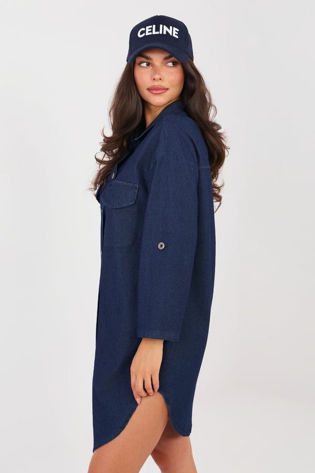 Love Lace Love Lace Women's Cotton Elastane Shirt Dress with Pockets in Blue - 3