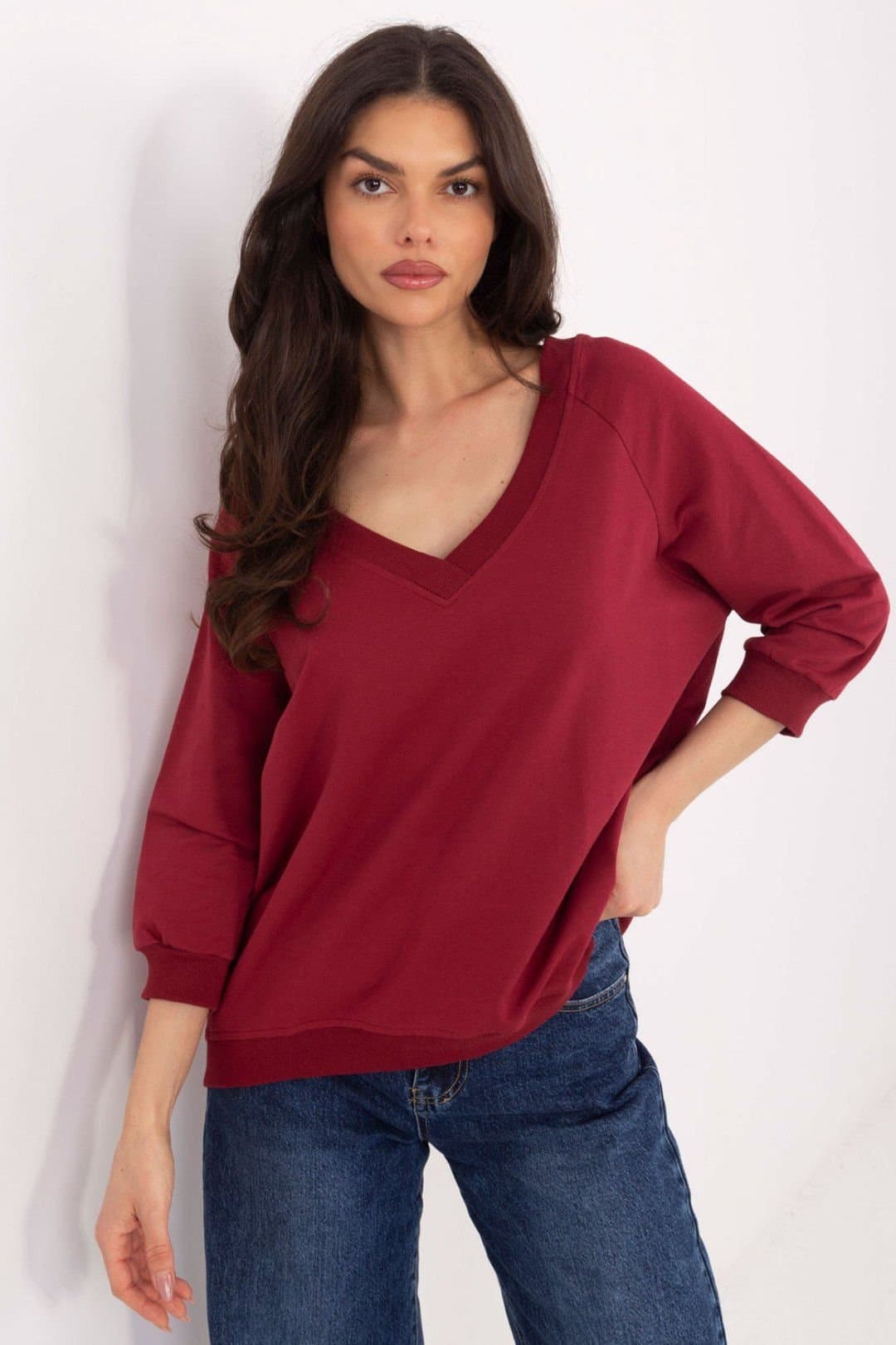 Love Lace Love Lace Burgundy Cotton Elastane V Neck Blouse