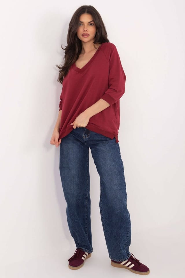 Love Lace Love Lace Women's Everyday Cotton Elastane V Neck Blouse Style 222903 in Burgundy - 2
