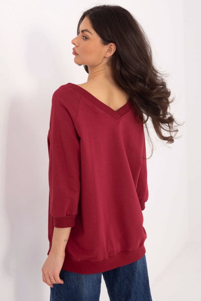 Love Lace Love Lace Women's Everyday Cotton Elastane V Neck Blouse Style 222903 in Burgundy - 3