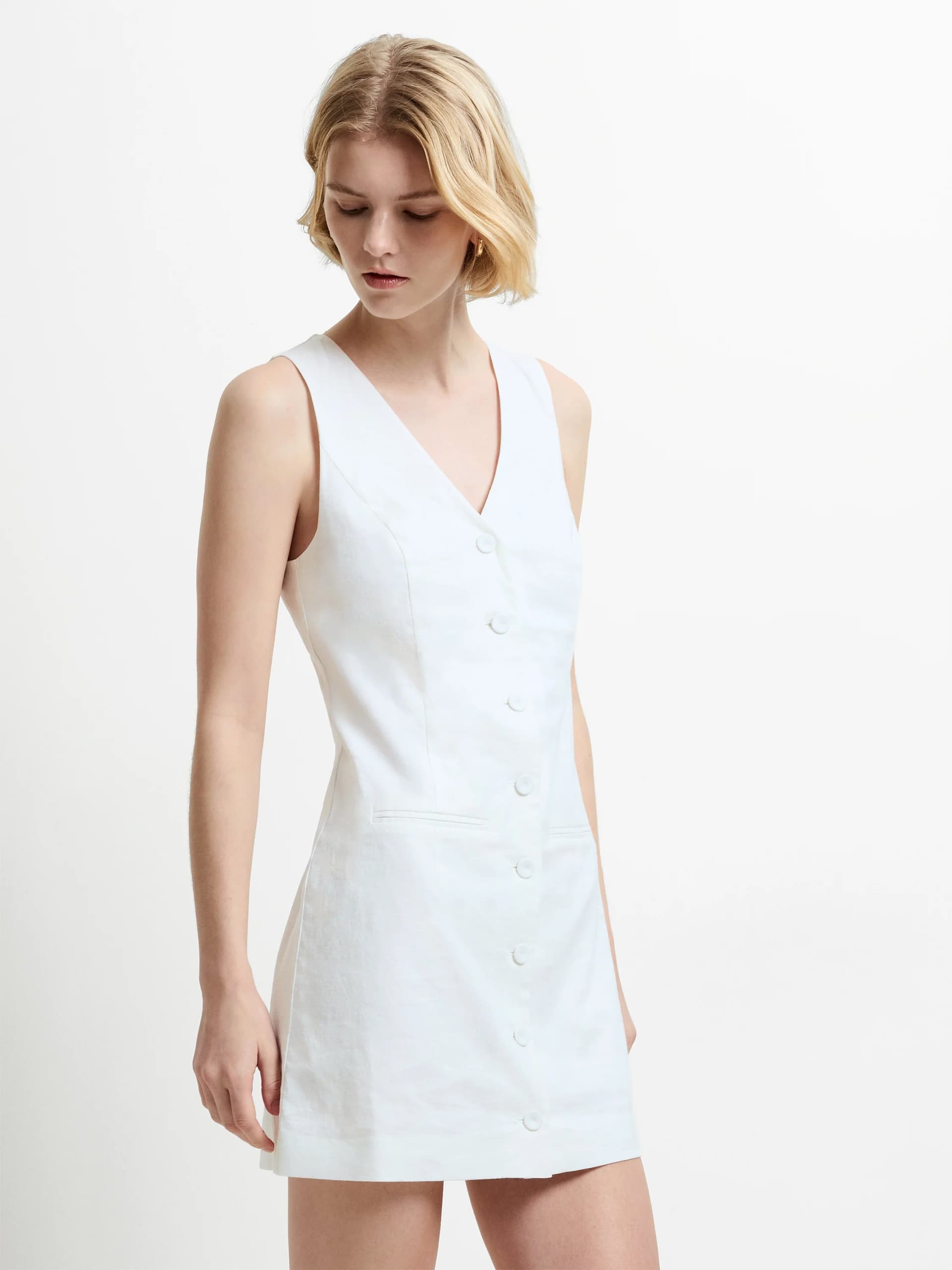 French Connection Aspen Linen Sleeveless A-Line Mini Dress Summer White
