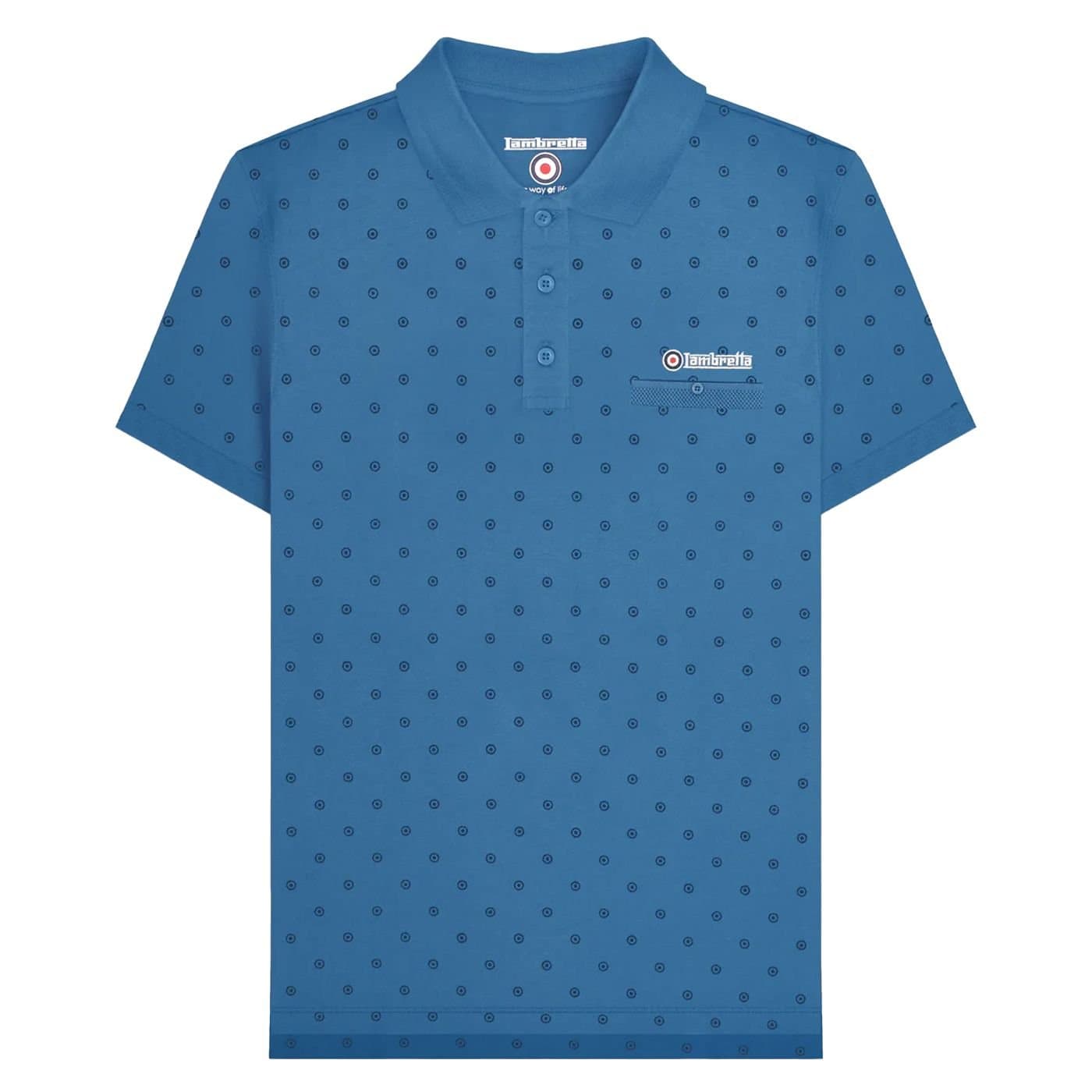 Lambretta Lambretta Men's Premium Target All-Over Print Big & Tall Polo Shirt in Mid Blue