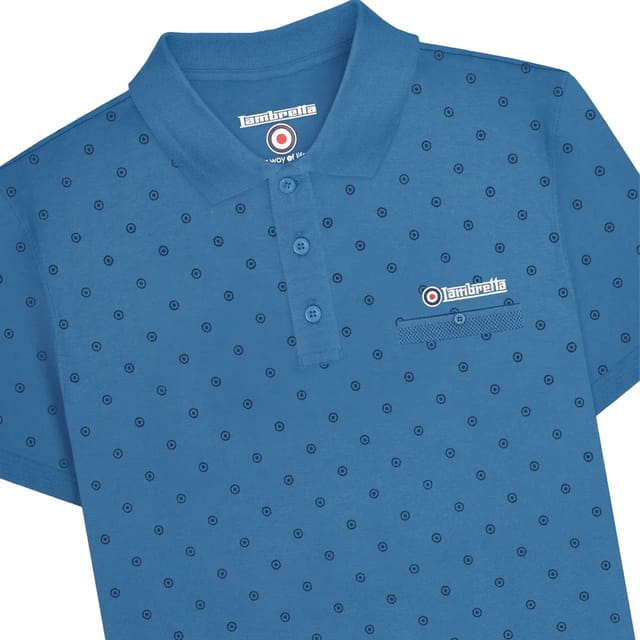 Lambretta Lambretta Men's Premium Target All-Over Print Big & Tall Polo Shirt in Mid Blue - 3