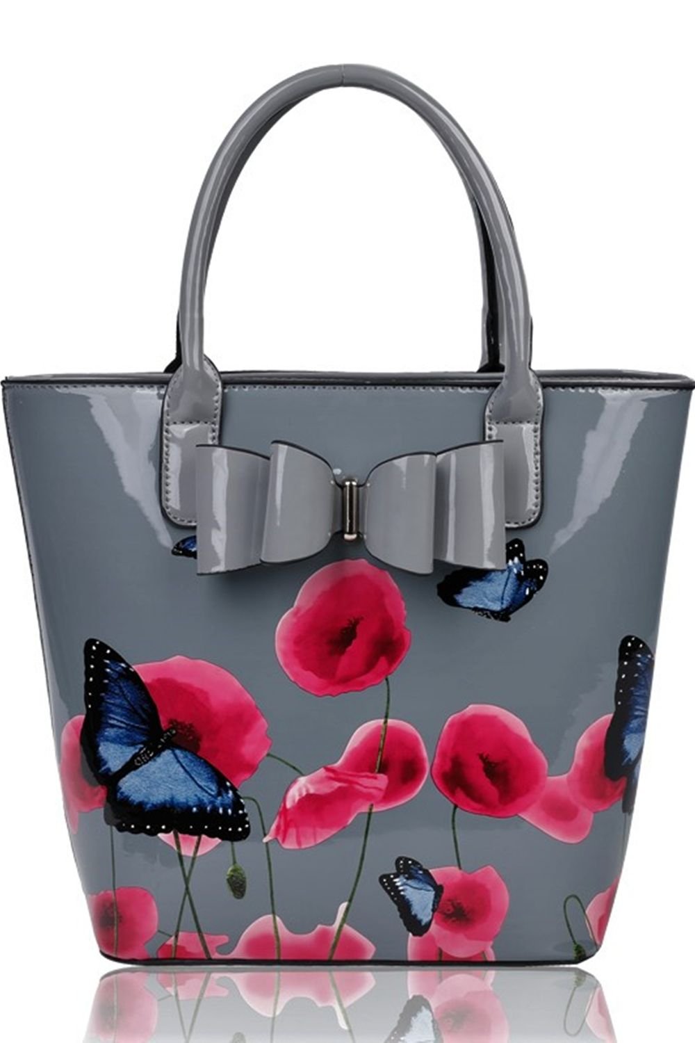 Fontanella Fashion Fontanella Fashion Women's Amapola 2IN1 Poppy Flower & Buttlefly Bucket Shaped Top-Handle Bag With Purse Set in Dark Grey - 2