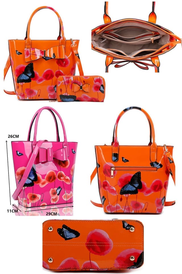 Fontanella Fashion Fontanella Fashion Women's Amapola 2IN1 Poppy Flower & Buttlefly Bucket Shaped Top-Handle Bag With Purse Set in Dark Grey - 3