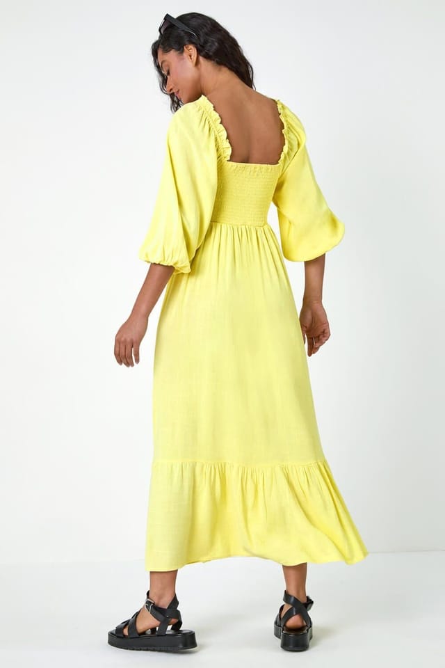 DUSK Dusk Women's Shirred Bodice Tiered Maxi Dress in Yellow - 3