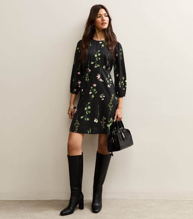 New Look Women's Black Botanical Crepe Mini Dress New Look - 2