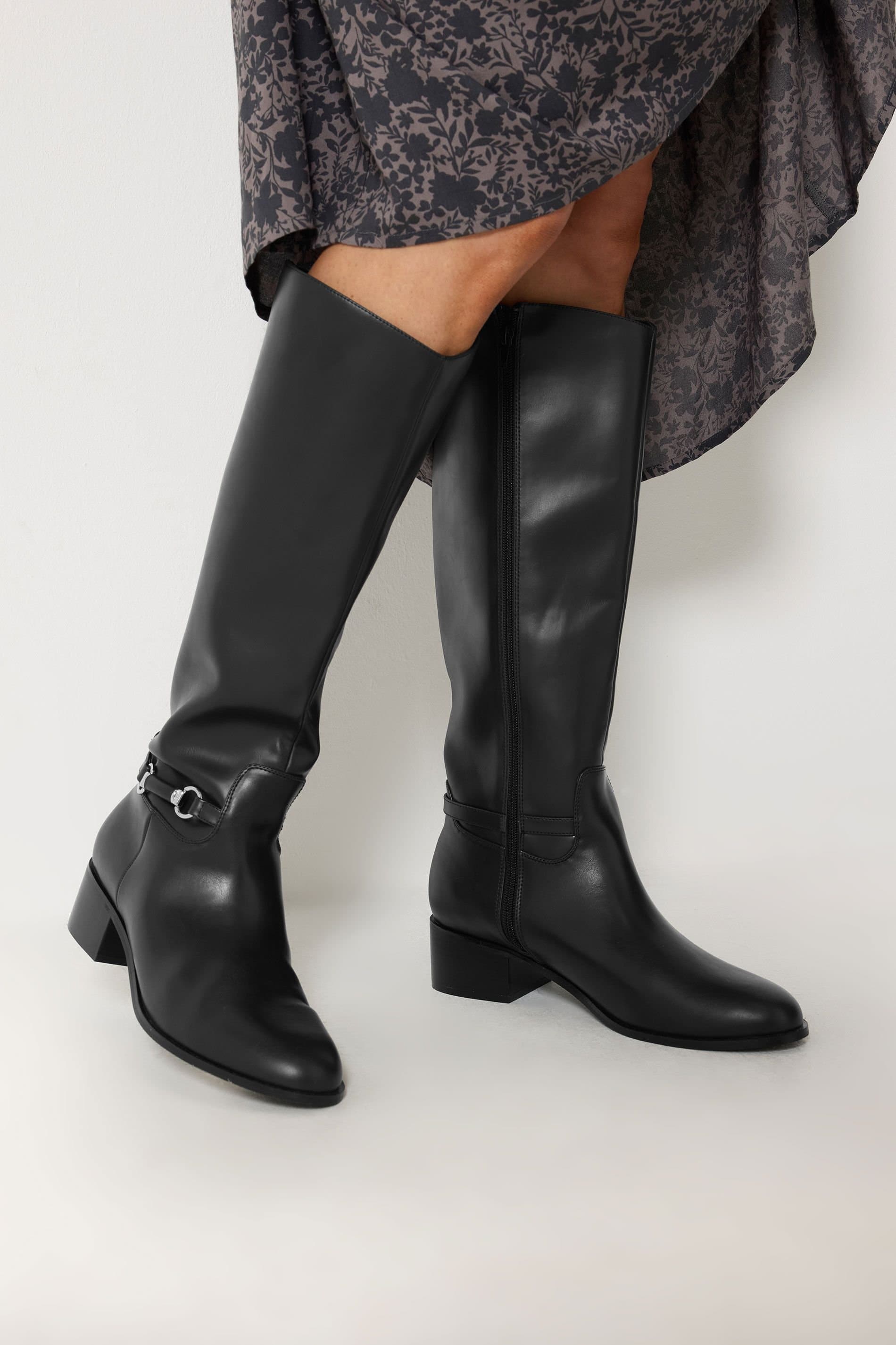 Long Tall Sally Long Tall Sally Women's Faux Leather Snaffle Knee High Riding Boot In Standard Fit in Black