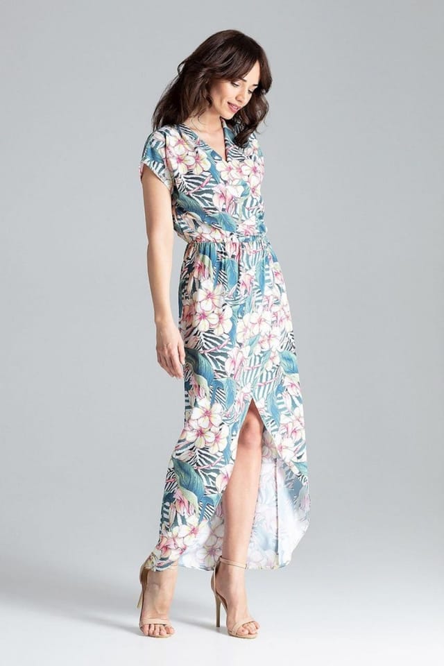 Love Lace Love Lace Women's Kimono Sleeve Long Dress Elastic Waist Slit - 2