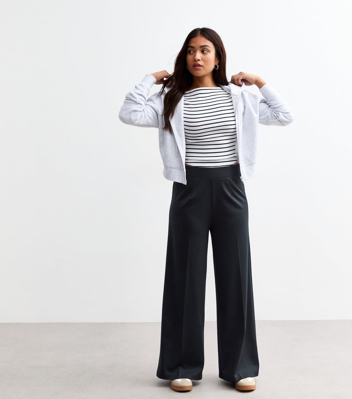 New Look Women's Petite Navy Jersey Wide Leg Trousers New Look