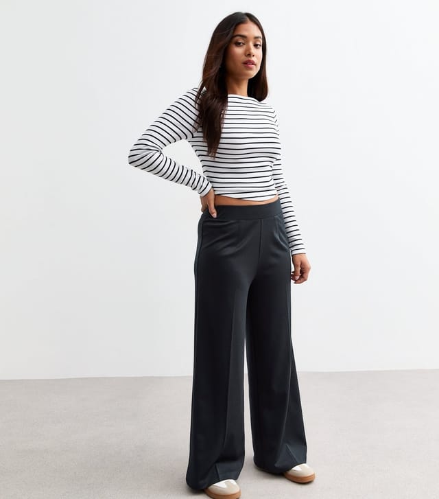 New Look Women's Petite Navy Jersey Wide Leg Trousers New Look - 3
