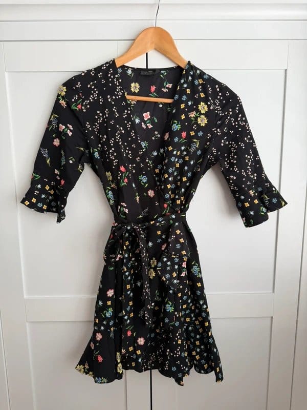 Topshop Black Floral Wrap Dress