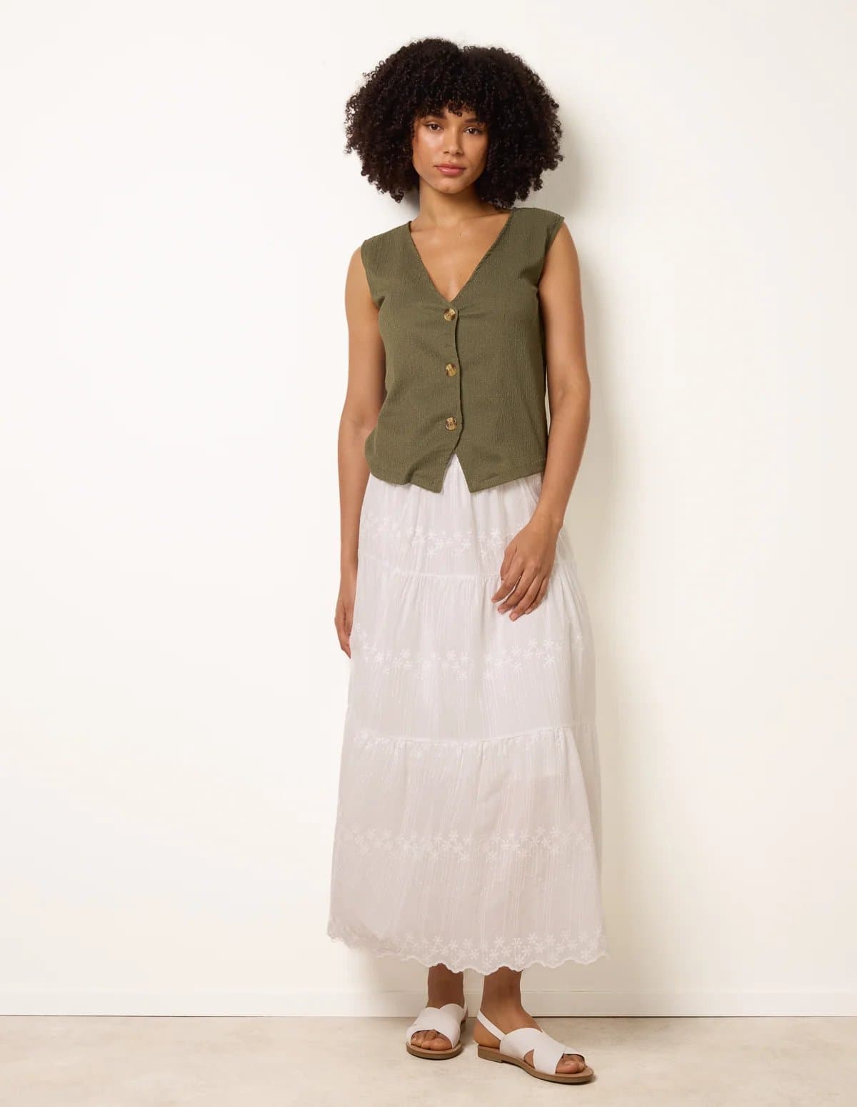 Blue Vanilla Blue Vanilla White Embroidered Tiered Maxi Skirt