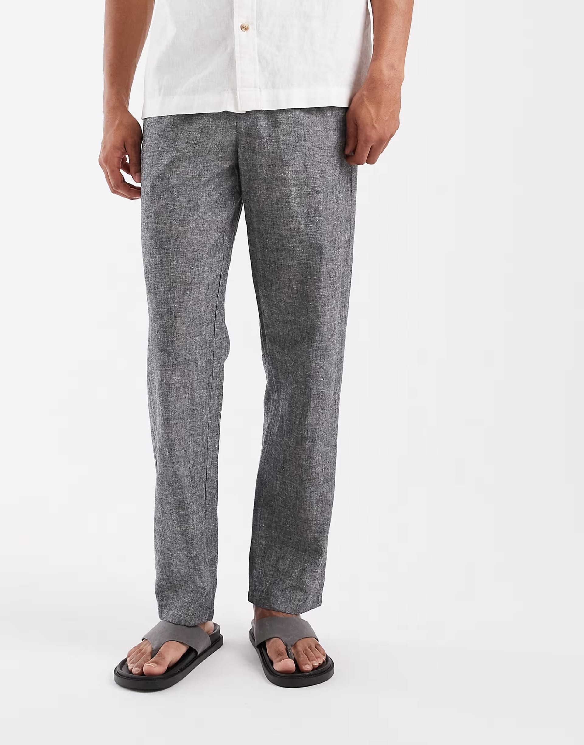ASOS Cotton-Linen Blend Drawstring Trousers In Washed Black