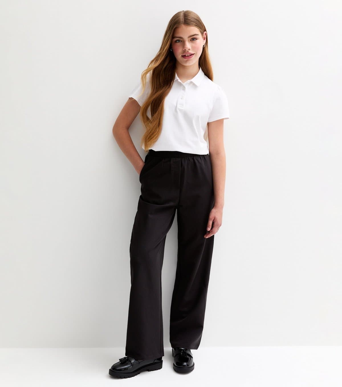 New Look Girls' Black Wide Leg Elasticated Waist School Trousers New Look