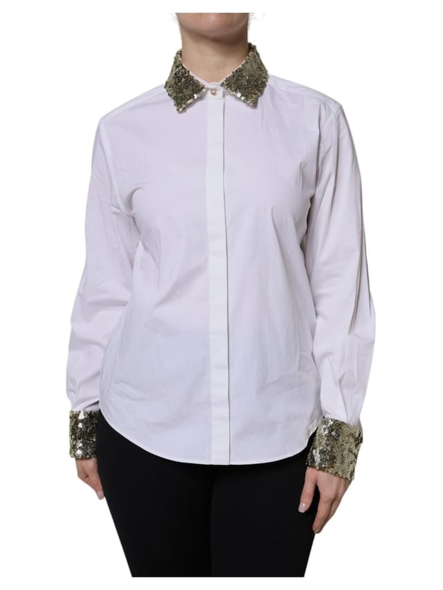 Dolce & Gabbana Dolce & Gabbana Women's White Cotton Long Sleeves Sequin Shirt Top - 3