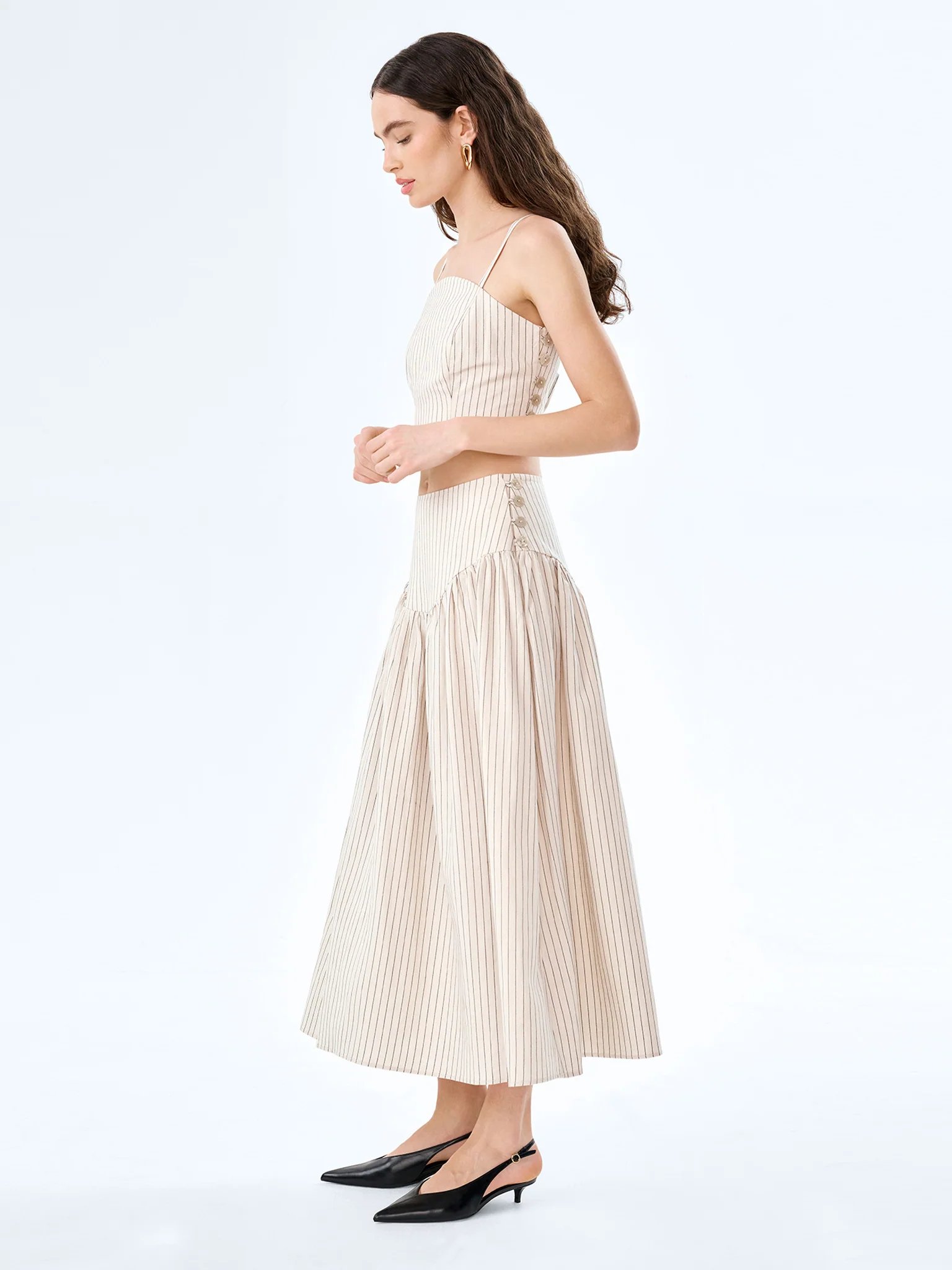 OMNES Lucille Skirt in Cream and Black Stripe - 2
