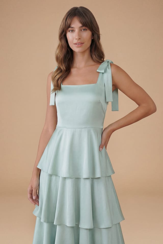 Oasis Oasis Women's Satin Tie Shoulder Tiered Bridesmaid Maxi Dress in Sage - 2