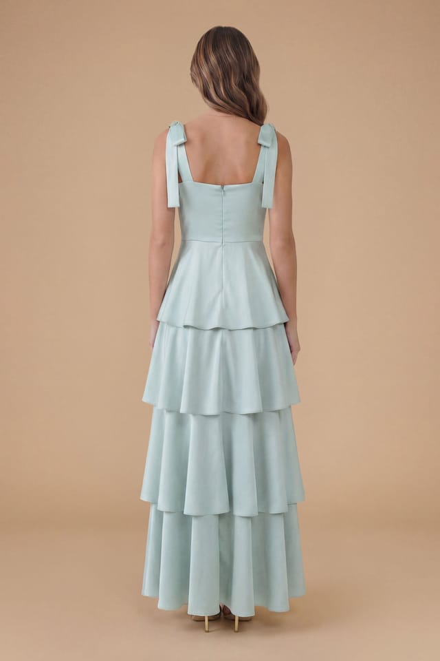 Oasis Oasis Women's Satin Tie Shoulder Tiered Bridesmaid Maxi Dress in Sage - 3