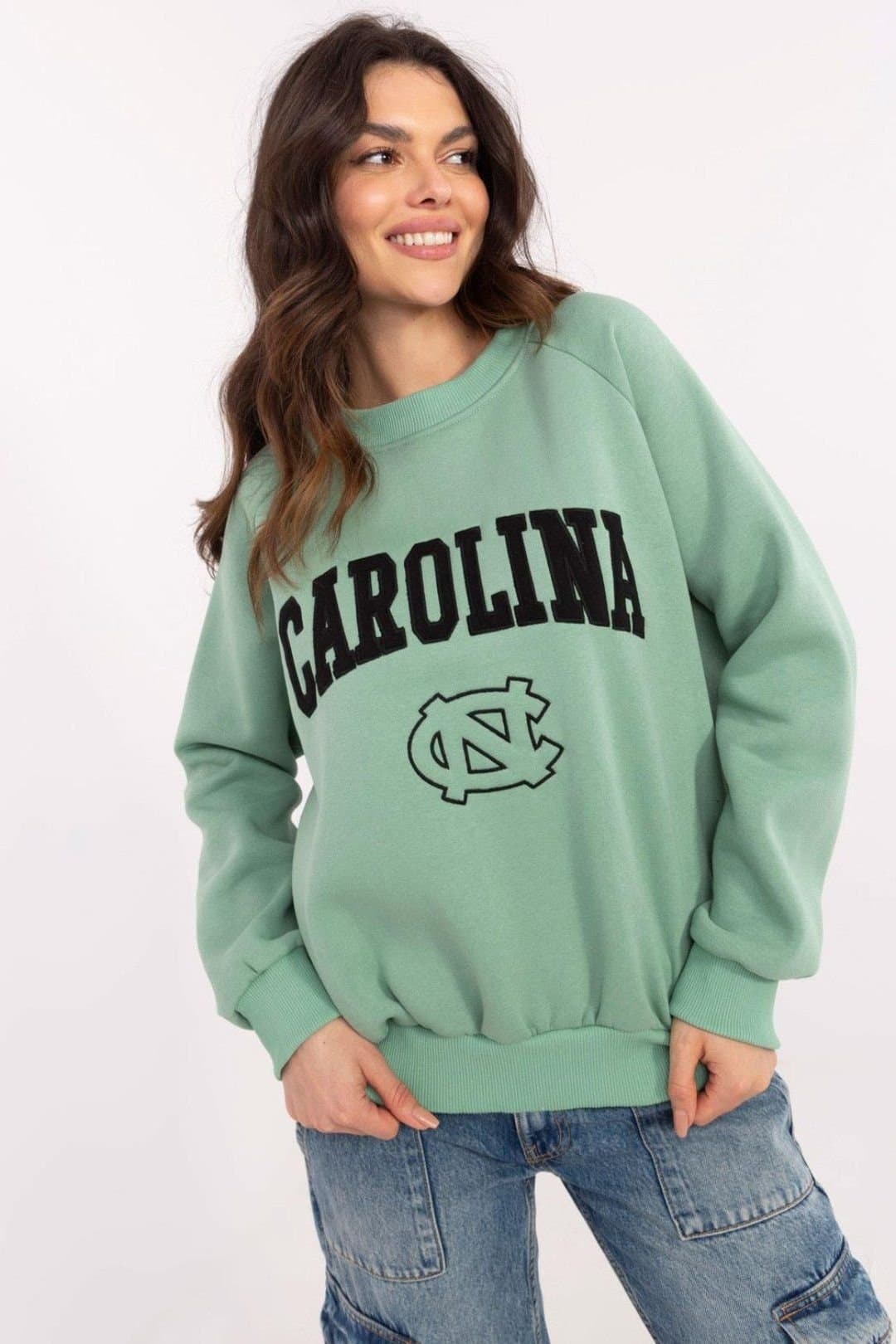 Love Lace Love Lace Women's Cotton Casual Logo Patch Embroidered Sweatshirt in Green