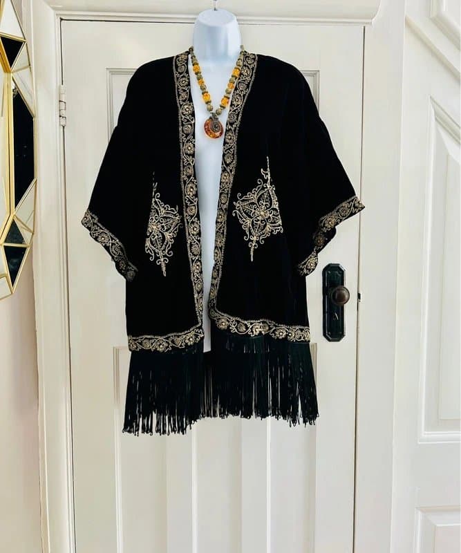 Zara Rare Zara embroidered tassled Kimono Jacket bohemian hippie festival special occasion Small