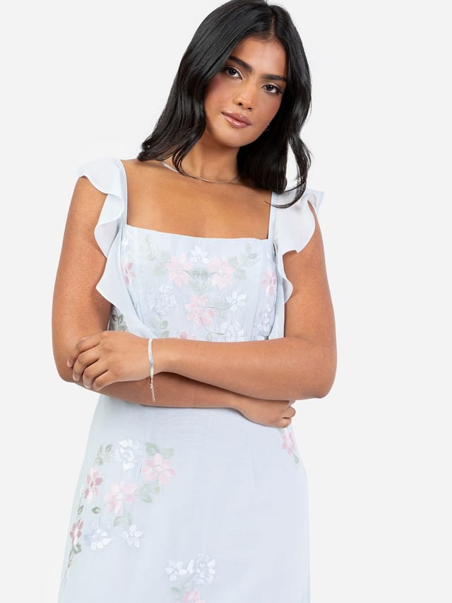 Maya Deluxe Maya Deluxe Women's Embroidered Square Neck Maxi Dress in Blue - 2