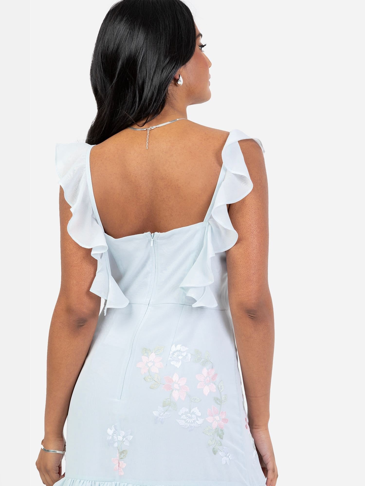 Maya Deluxe Maya Deluxe Women's Embroidered Square Neck Maxi Dress in Blue - 4