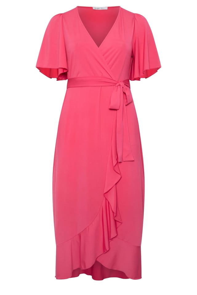 Yours Yours Women's Ruffle Hem Wrap Dress in Pink - 2