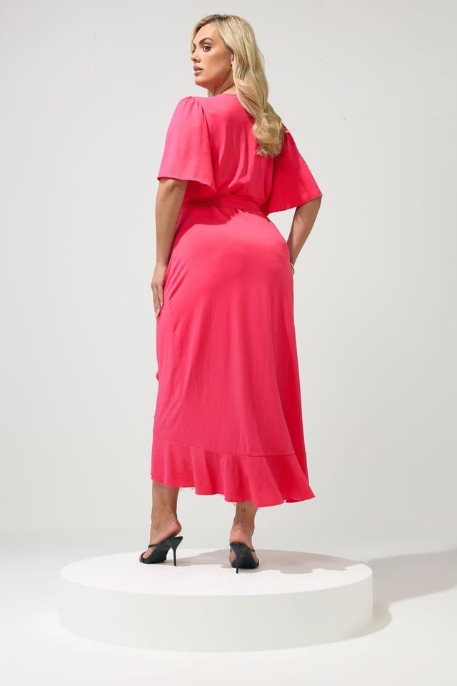 Yours Yours Women's Ruffle Hem Wrap Dress in Pink - 3