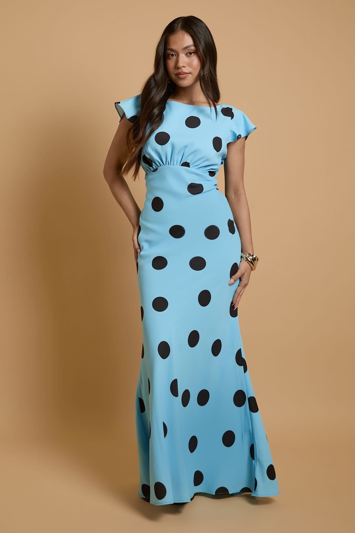 Oasis Women's Petite Polkadot Crepe Maxi Dress in Pale Blue