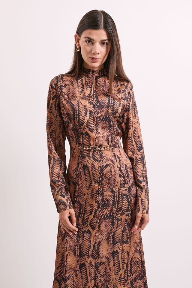 Principles Principles Women's Snake Print Chain Detail Satin Midi Dress - 2