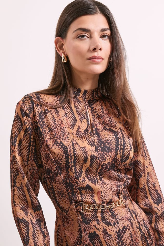 Principles Principles Women's Snake Print Chain Detail Satin Midi Dress - 3