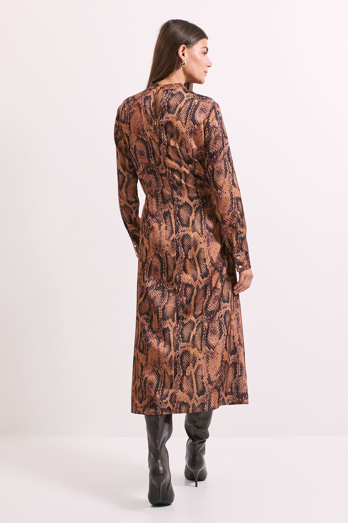 Principles Principles Women's Snake Print Chain Detail Satin Midi Dress - 4