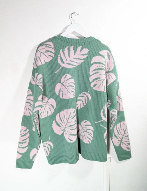 ASOS Design ASOS Design large green and pink monstera knitted jumper - 1