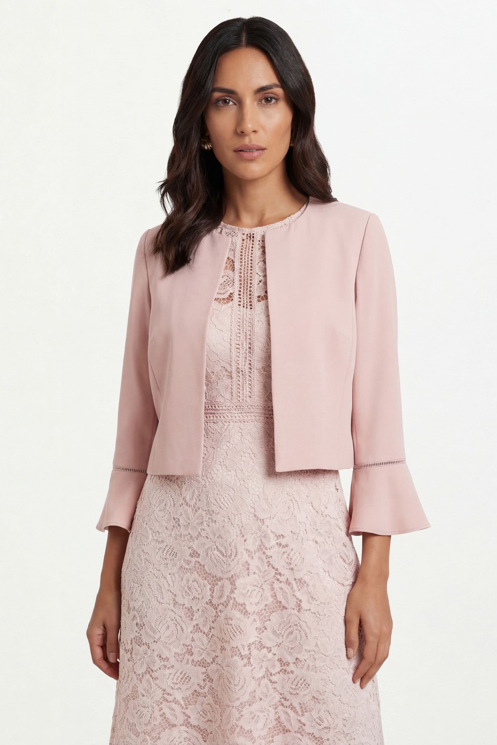 Wallis Wallis Women's Woven Flute Sleeve Jacket in Rose