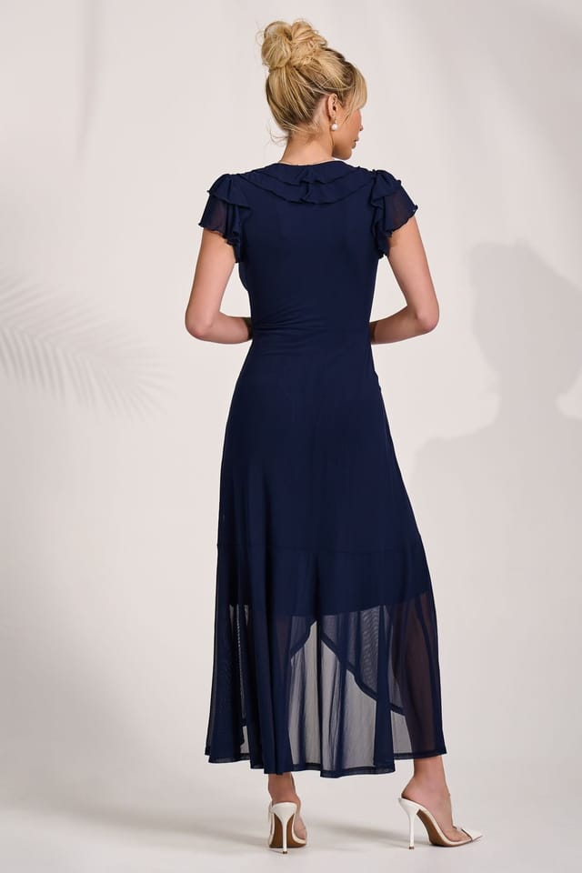 Jolie Moi Jolie Moi Women's Ruffled Mesh Maxi Dress in Navy - 2