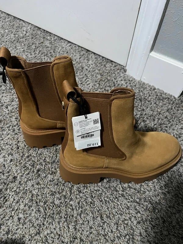 Zara ZARA Camel yellow Brown Suede Leather Track Sole Boots UK6 EU39