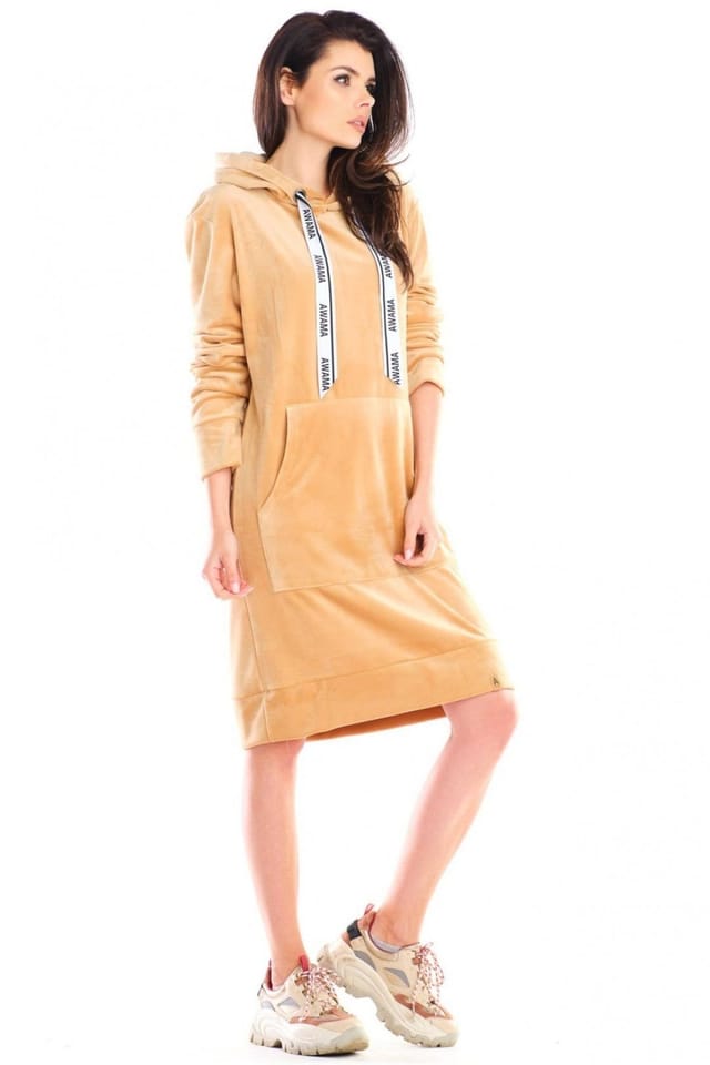 Love Lace Love Lace Women's Awama Velour Midi Dress with Front Pocket Style 154798 in Beige - 2