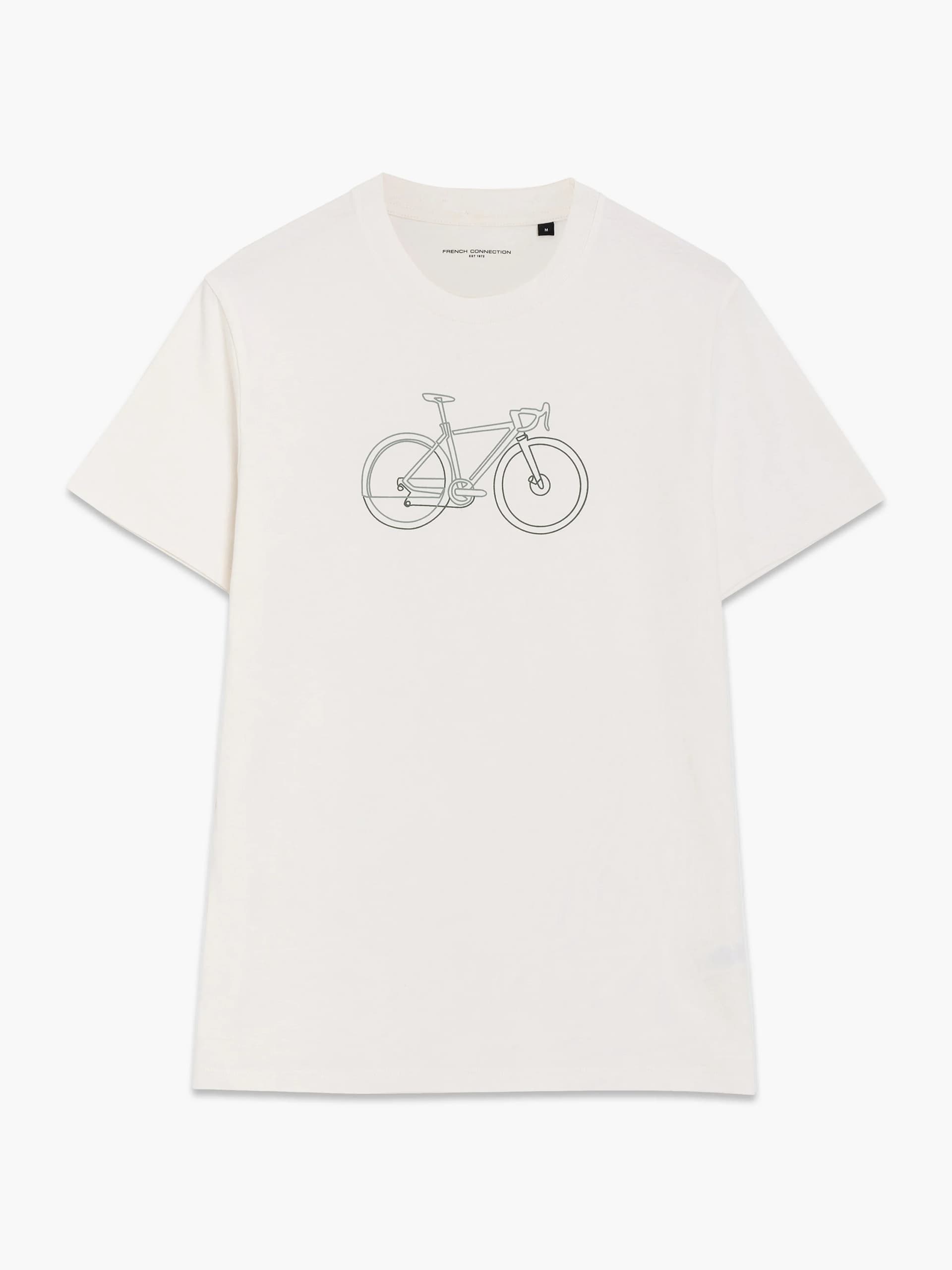 French Connection Organic Cotton Bike Graphic White T-Shirt Cream White