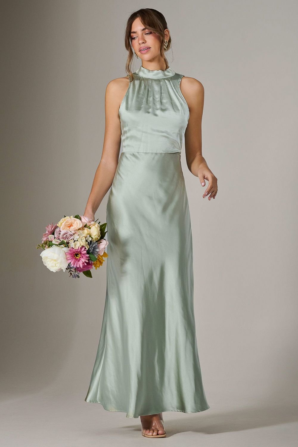 Jolie Moi Jolie Moi Women's Halter Neck Maxi Dress in Green - 4